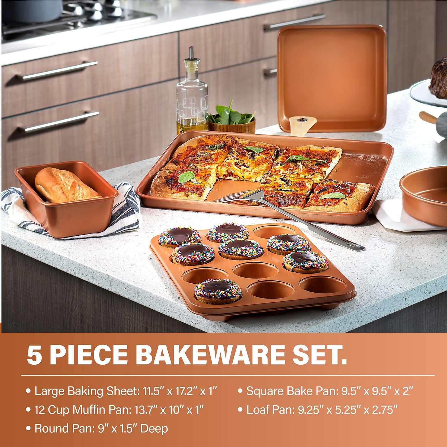 Gotham Steel Hammered 20 Pc Ceramic Cookware Set Nonstick, True Ceramic Pots and Pans Set Non Stick with Deep Square Pan Set & Bakeware Set, Non Toxic PFOA PFOS Free, Oven & Dishwasher Safe