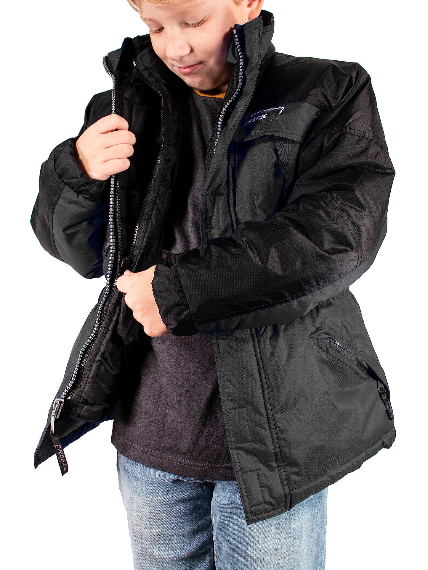 Freeze Defense Boys 3in1 Winter Coat Jacket Warm Parka w/Insulated Snow Vest (7-8, Gray)