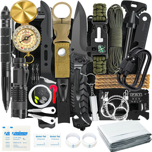 Survival Kits 37 in 1, Gifts for Men Dad Husband Valentine's Day, Emergency Survival Gear and Equipment, Camping Hiking Outdoor Adventure Cool Gadgets, Stocking Stuffers