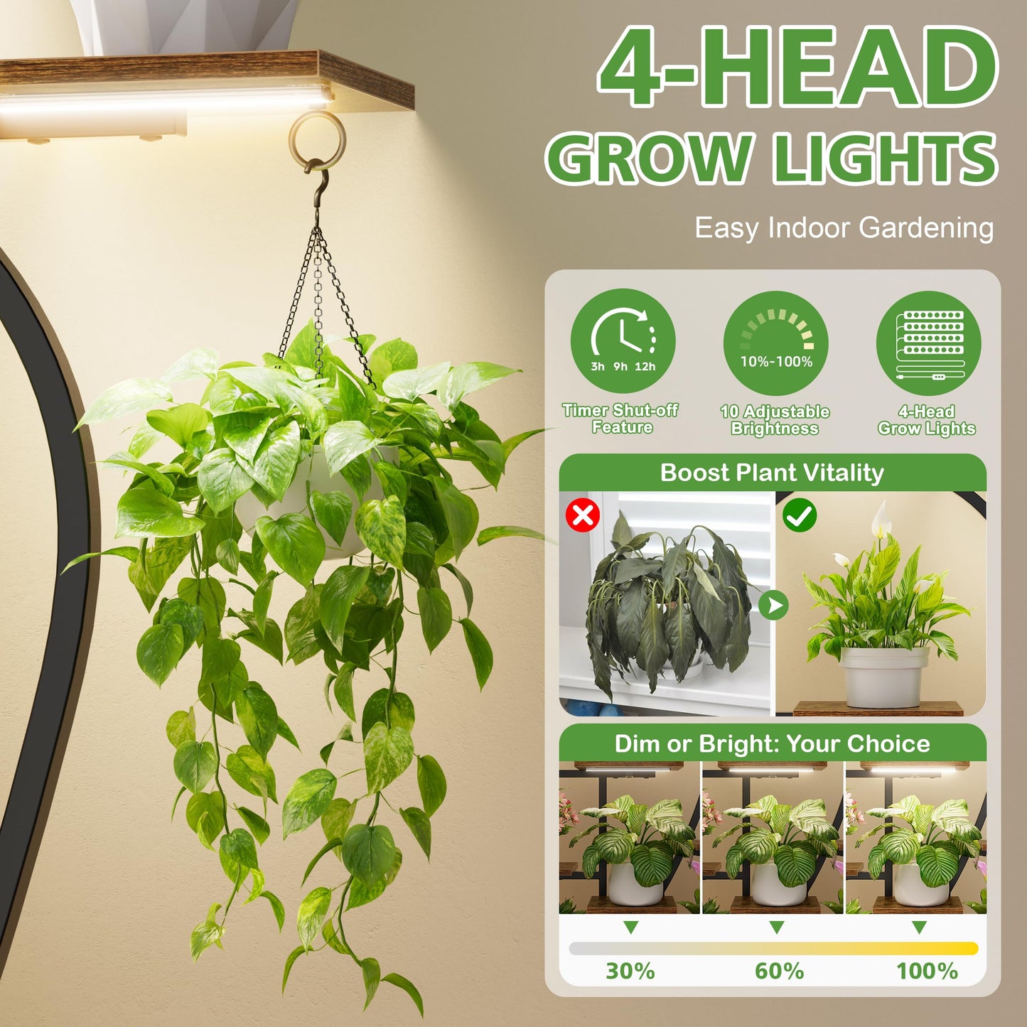 POZILAN Plant Stand Indoor with Grow Light - 9 Tiered 63" Tall Indoor Plant Shelves for Multiple Plants, Large Plant Shelf with Grow Light, Lighted Plant Stand for Indoor Plants