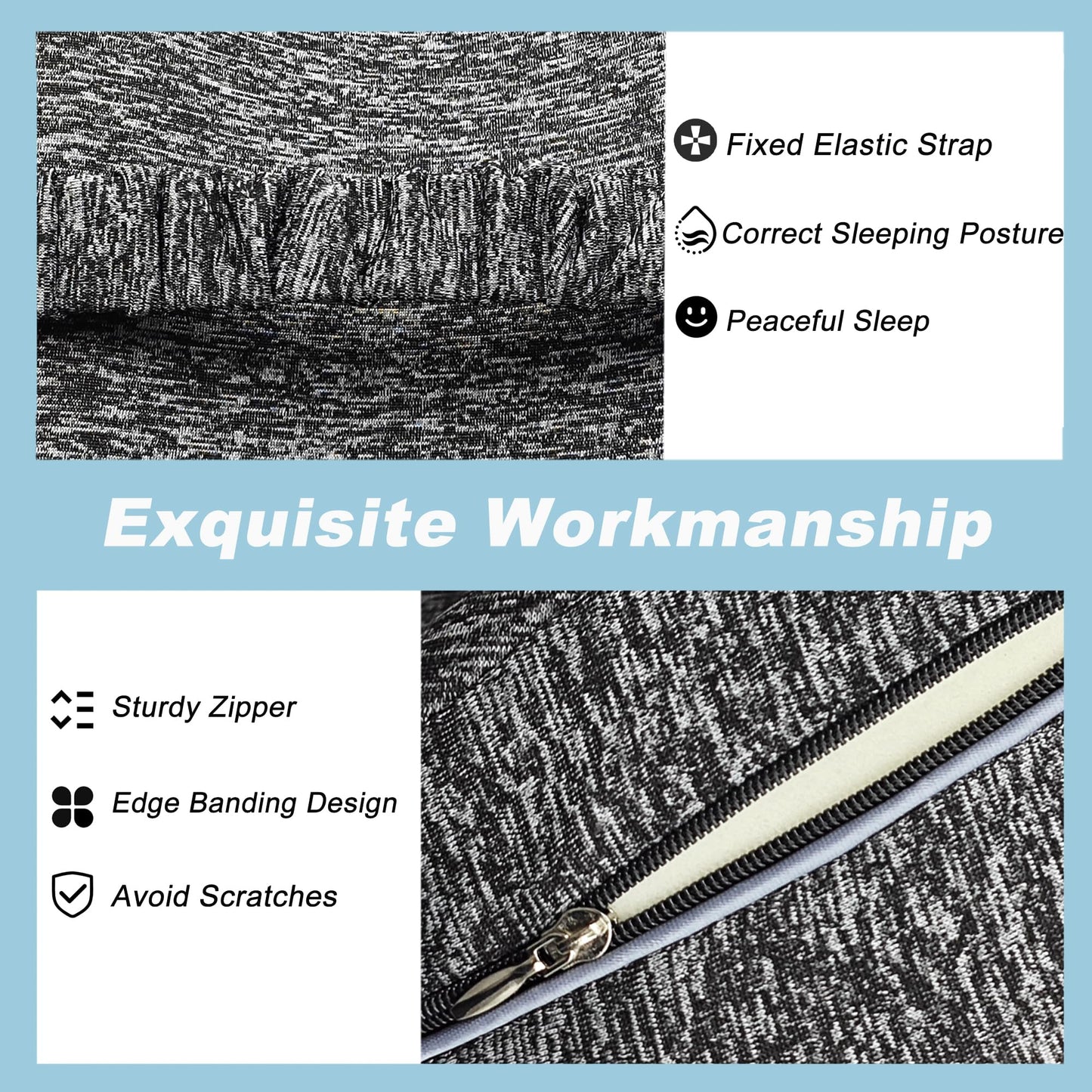 LeoTube Replacement Pillowcase Pillow Cover with Elastic Strap for Contour Legacy Leg & Knee Foam Support Pillow-Cover ONLY (Gray)