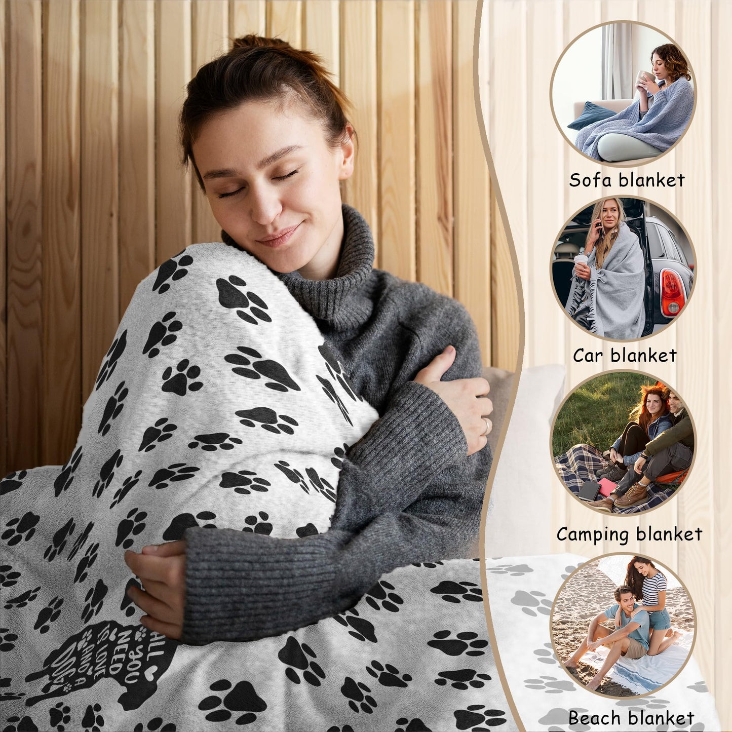 HIWX Paw Print Dog Blanket – Soft Throw for Dog Moms, Gift Idea for Pet Owners, Cozy Blanket for Couch or Bed, 50x60 Inches