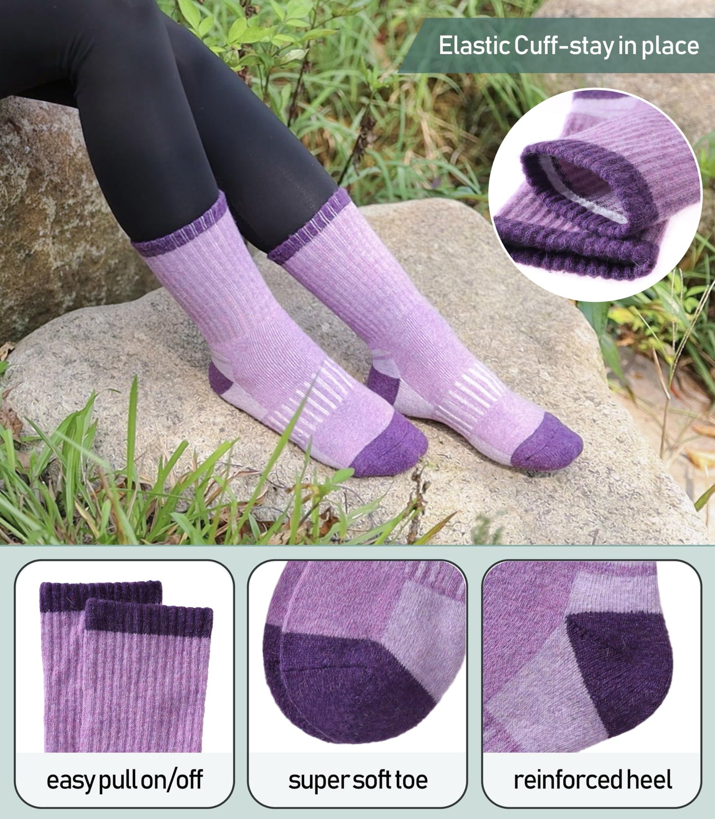 Yebing Merino Wool Hiking Socks for Womens Thermal Warm Winter Boot Crew Cushion Cozy Thick Work Gift Socks 5 Pairs Mixed Color A,Medium
