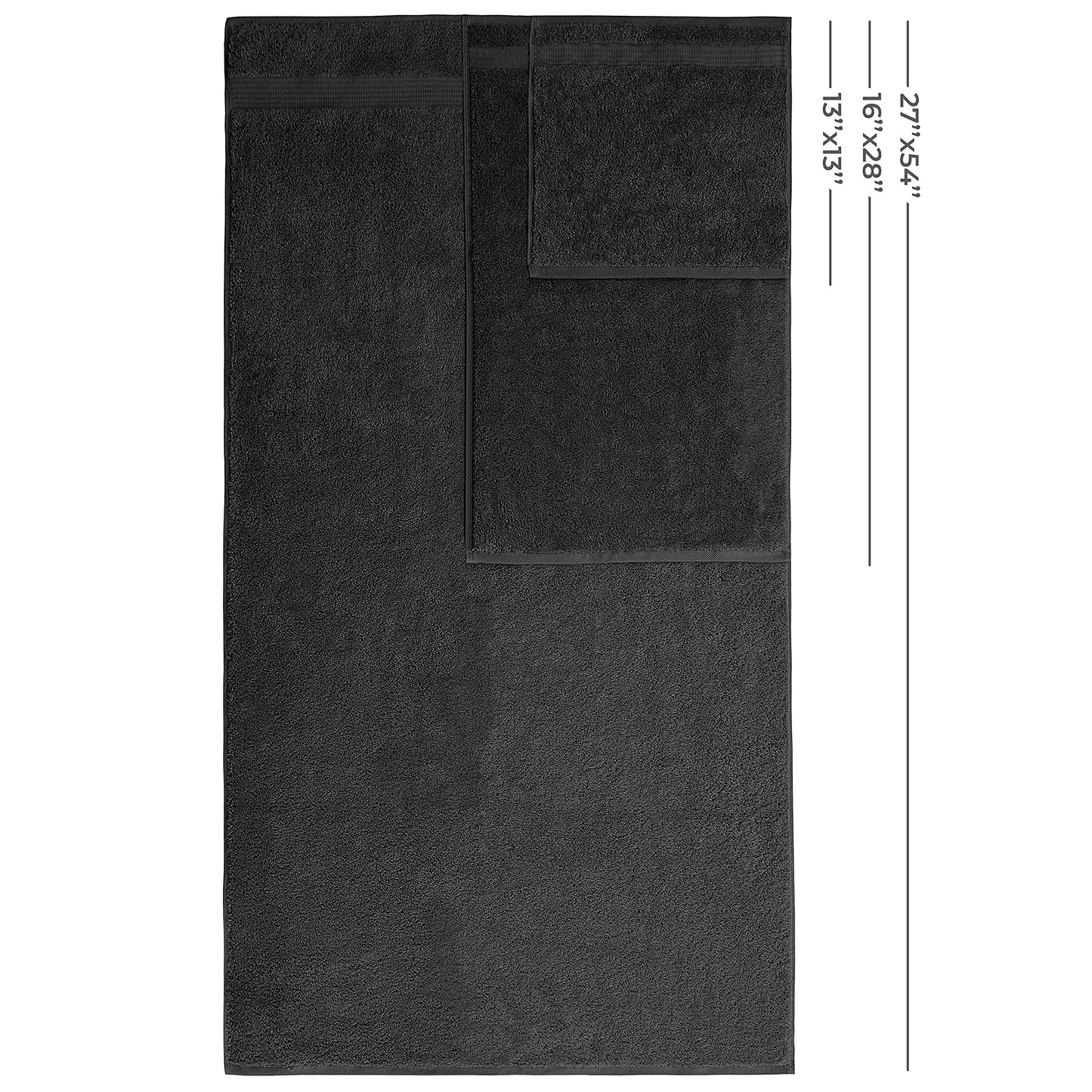 American Veteran Towel, 100% Cotton Turkish 6 Piece Towel Set, Luxury Towels Set of 6 for Bathroom Essentials, 2 Bath Towels 2 Hand Towels 2 Washcloths, Black