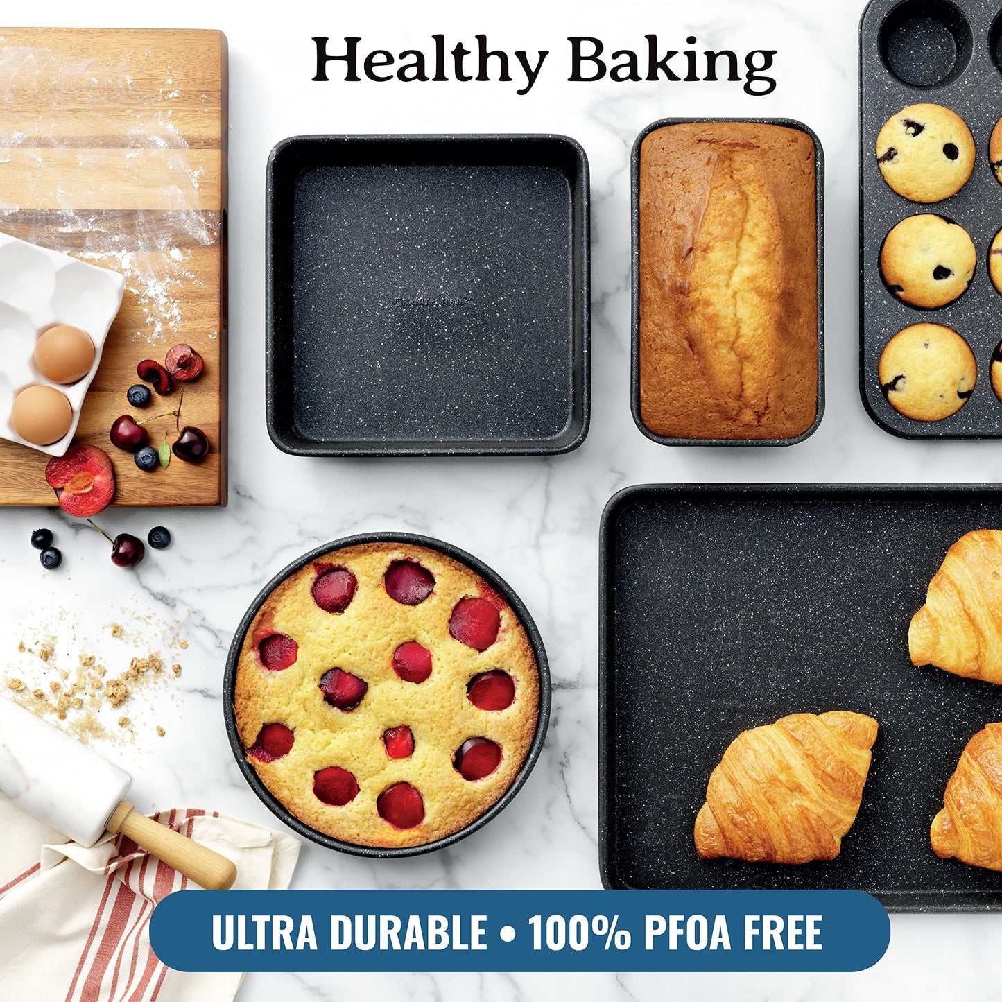 Granitestone Red Pots and Pans Set Nonstick, 20 Pc Kitchen Cookware Set & Bakeware Set with Mineral & Diamond Coating, Long Lasting Nonstick, Ultra Durable, Oven and Dishwasher Safe, 100% Toxin Free