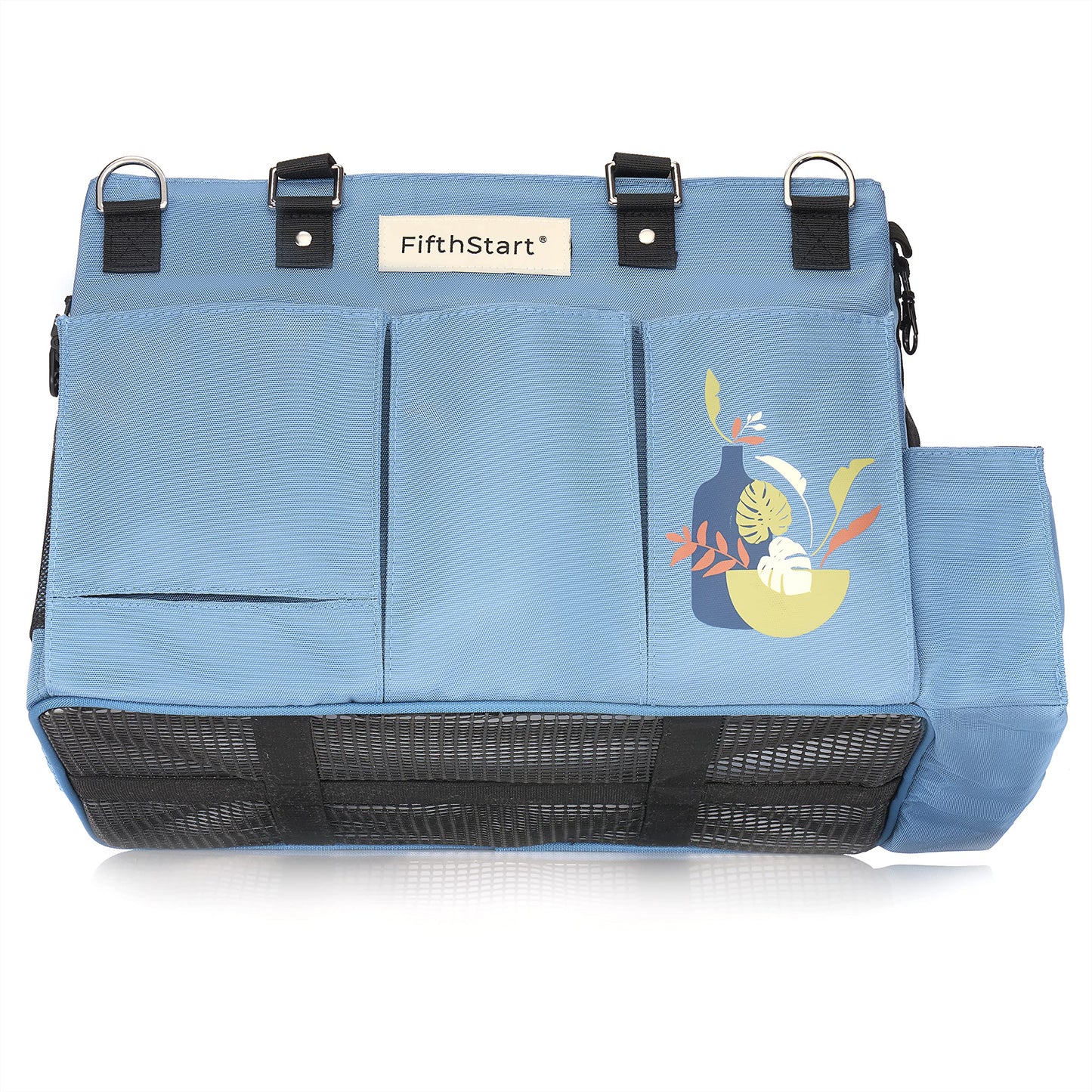 FifthStart Multiuse Cleaning Caddy with Waist & Shoulder Strap - Diaper Caddy & Beach Bag - 9 Pockets & Mesh Base - Blue, X-Large