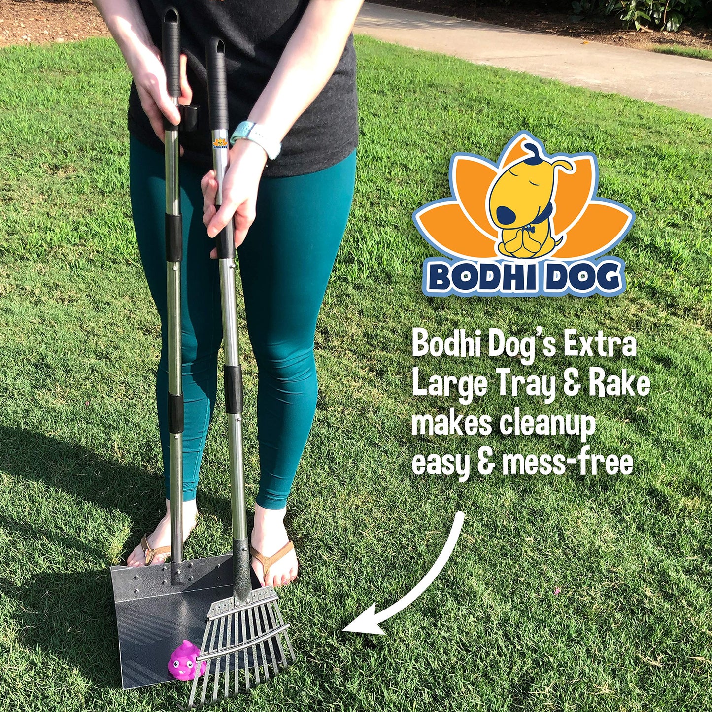 Bodhi Dog Pooper Scooper for Large Dogs - Heavy Duty Metal Poop Scoop w/Long Handle Tray & Rake - Dog Poop Scooper for Yard, Grass, Street, Gravel & Outdoor Areas - Pet Waste Cleanup Tool