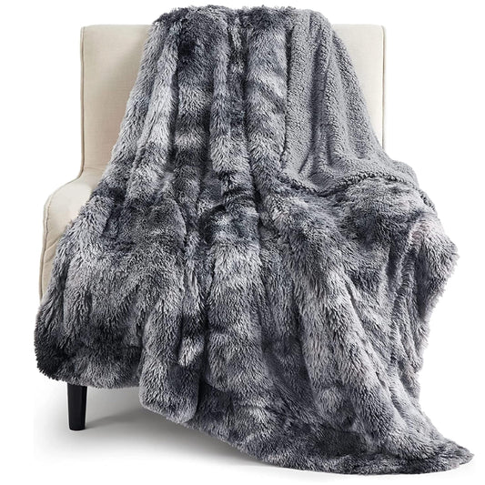 Bedsure Fuzzy Sherpa Faux Fur Twin Blanket Tie Dye Grey Cozy Gifts for Women Men, Soft Fleece Plush Warm Minky Thick Blanket Twin Size for Bed, Room Decor Dorm Essentials Grey Decor Gifts, 60x80