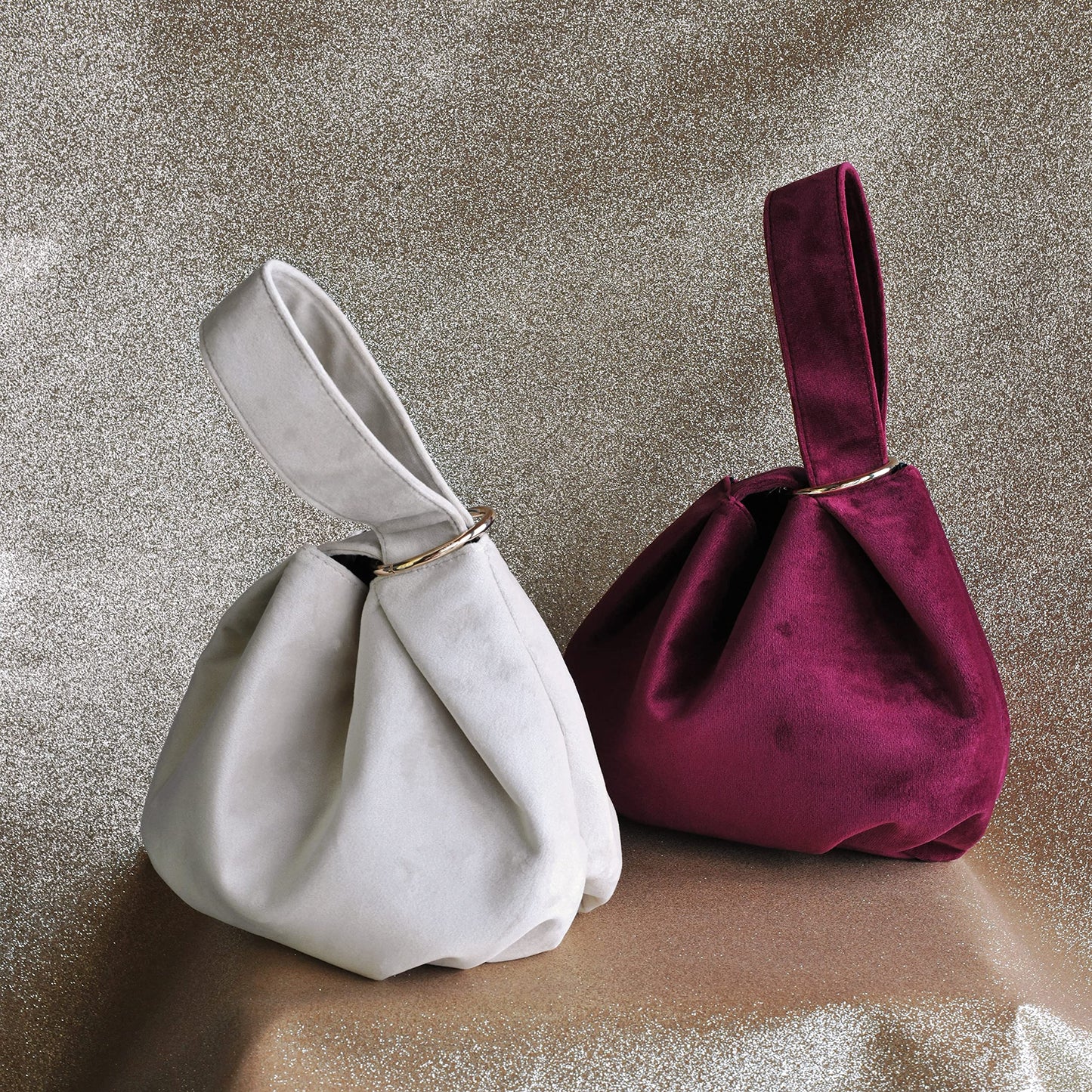 Women Clutch Velvet Top Handle Bag Wristlet Small Tote Purse (Beige)