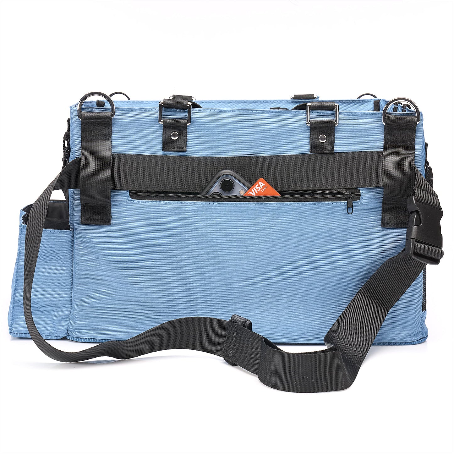 FifthStart Multiuse Cleaning Caddy with Waist & Shoulder Strap - Diaper Caddy & Beach Bag - 9 Pockets & Mesh Base - Blue, X-Large