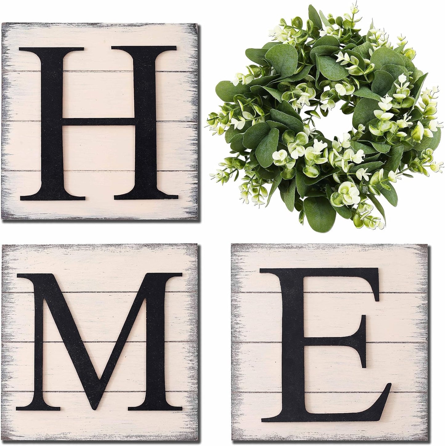 HRENCY Farmhouse Wall Decor Room Decor Wood Home Sign with Artificial Eucalyptus for O, Rustic Hanging Wooden Sign with Letters Decorative Home Decor Clearance Living Room Decor