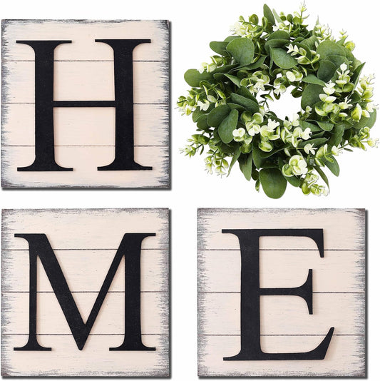 HRENCY Farmhouse Wall Decor Room Decor Wood Home Sign with Artificial Eucalyptus for O, Rustic Hanging Wooden Sign with Letters Decorative Home Decor Clearance Living Room Decor