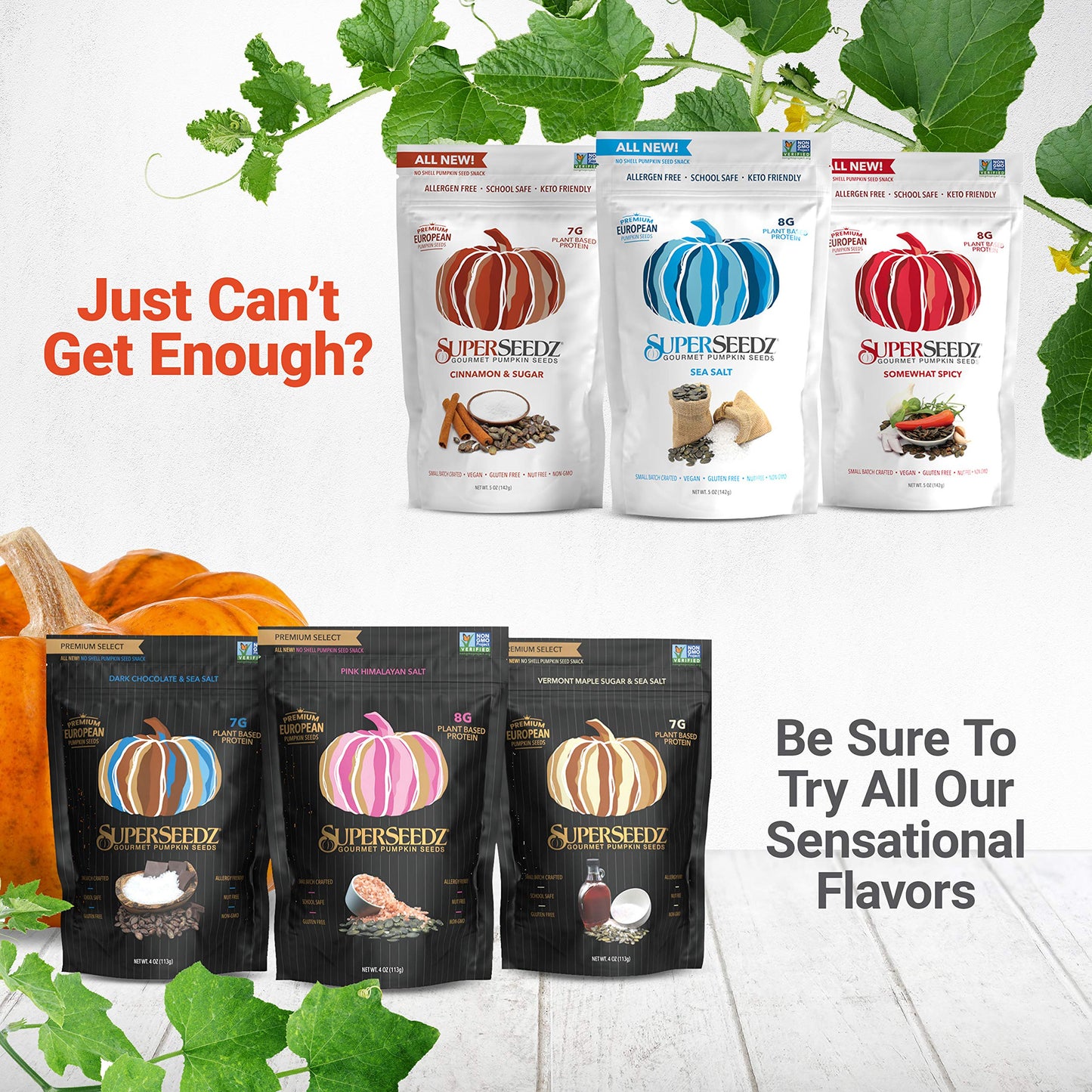 SuperSeedz Dry Roasted Pumpkin Seeds with Pink Himalayan Sea Salt - Pepitas, Whole 30, Vegan, Keto, 7g Plant Based Protein, Produced in USA, Nut Free, Fresh Gluten Free Snack (4oz, 6-pack)