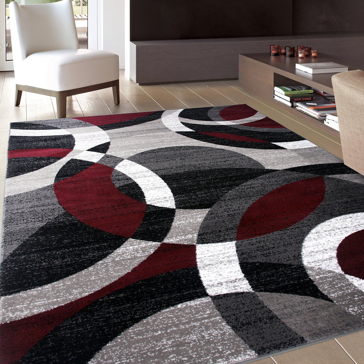 Rugshop Contemporary Abstract Circles Perfect for high Traffic Areas of Your Living Room,Bedroom,Home Office,Kitchen Area Rug 5'3" x 7'3" Red