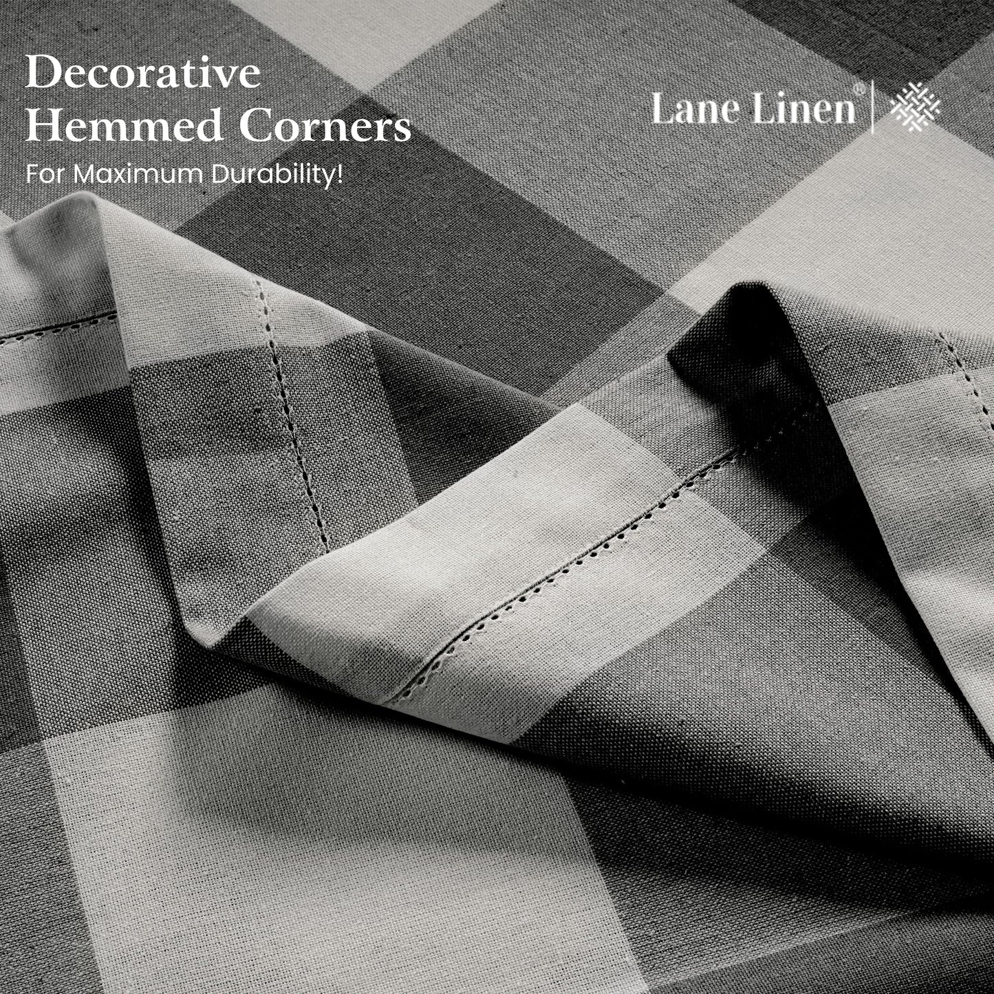 LANE LINEN 60 x 120 Inch Plaid Tablecloth Rectangle - Stain Resistant, Spillproof and Washable Gingham Table Cloth for Outdoor Picnic, Kitchen and Holiday Dinner, Black and White