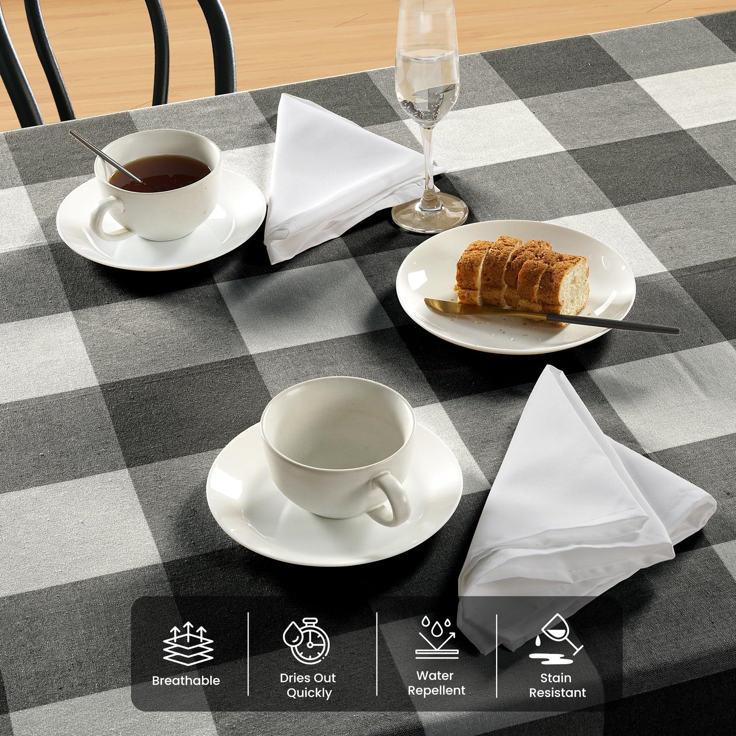 LANE LINEN 60 x 120 Inch Plaid Tablecloth Rectangle - Stain Resistant, Spillproof and Washable Gingham Table Cloth for Outdoor Picnic, Kitchen and Holiday Dinner, Black and White