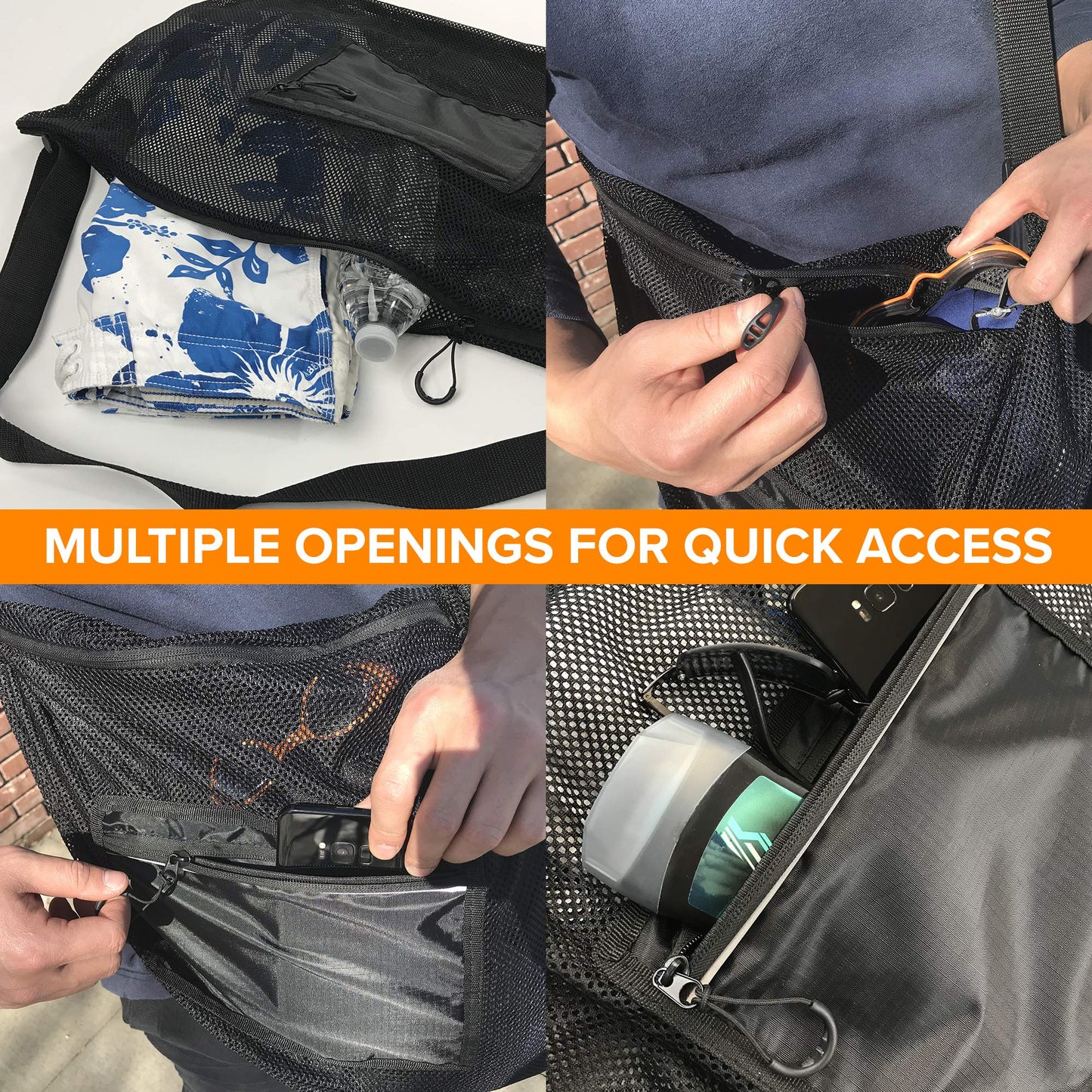 Fitdom Large Mesh Swim Drawstring Sling Bag. Best for Swimming, Gym & Beach