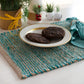 Chardin home | Natural Jute Placemats Set of 4 | 13x19 Inch. Rustic Farmhouse Place mats | Table mats Colors - Natural Jute and Aqua Turquoise