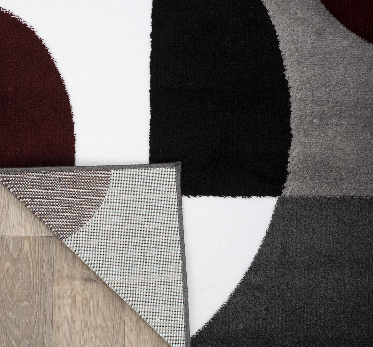 Rugshop Modern Circles Carpet Easy Maintenance for Home Office,Living Room,Bedroom,Kitchen Soft Area Rug 5'3" x 7'3" Burgundy