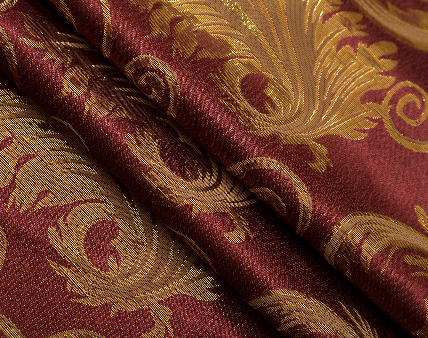 GLORY RUGS Jacquard Luxury Window 2 Panel Set Burgundy Gold Curtain with Attached Valance and Backing Bedroom Living Room Dining 2 Curtains 55x84 inches Each Jana