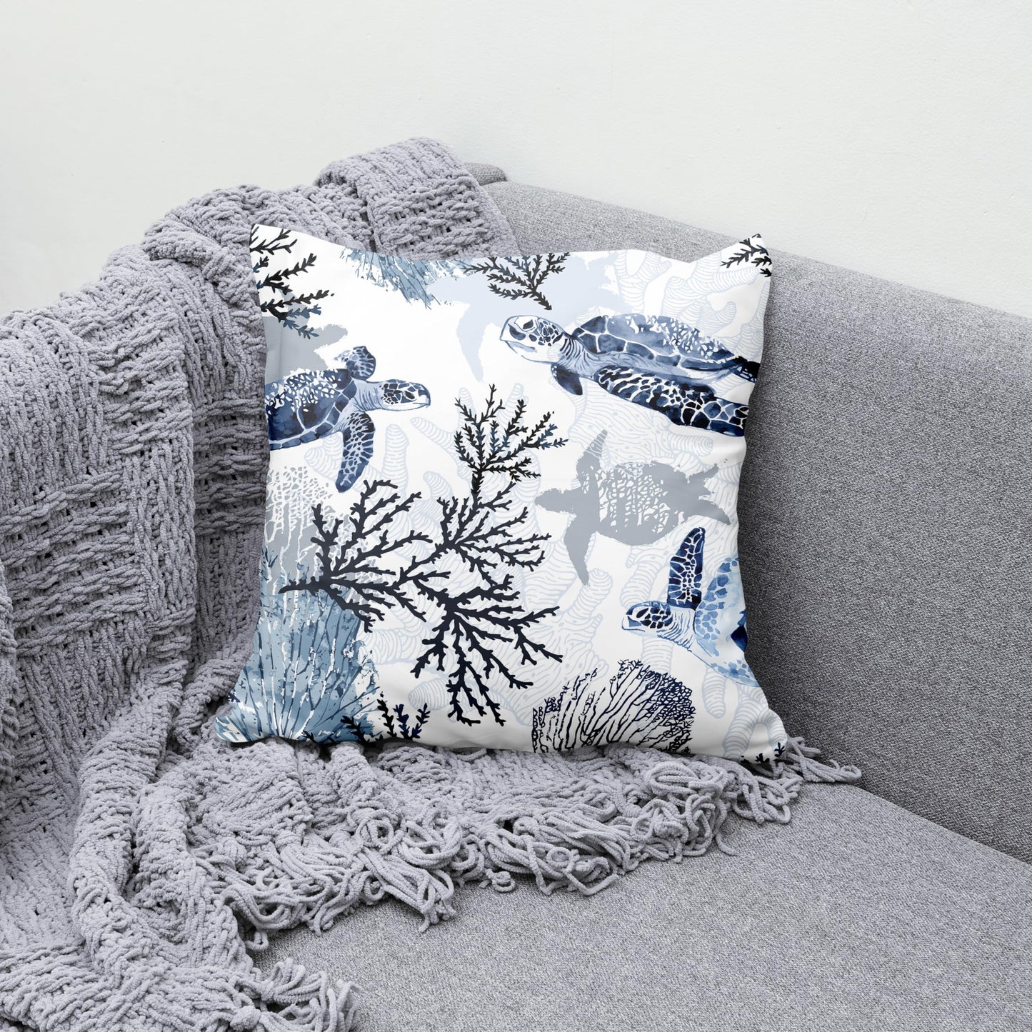 weesire Nautical Coastal Throw Pillow Covers Set of 2 Beach Themed Ocean Coral Sea Turtle Decorative Pillow Cases Outdoor Sofa Cushion Cover for Bedroom Living Room, 18x18, Blue