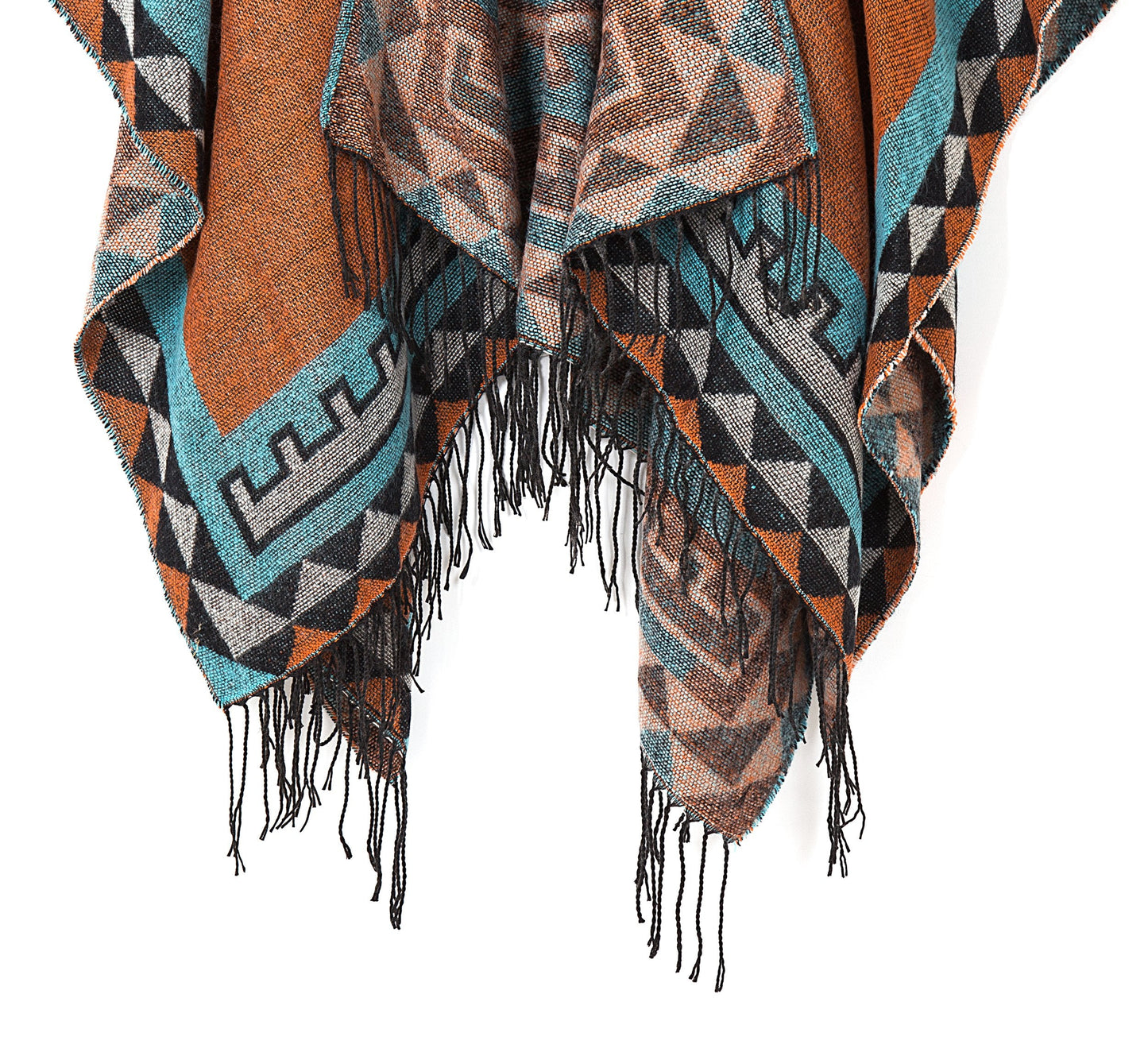 Urban CoCo Women's Printed Tassel Open front Poncho Cape Cardigan Wrap Shawl (Orange-series 5)