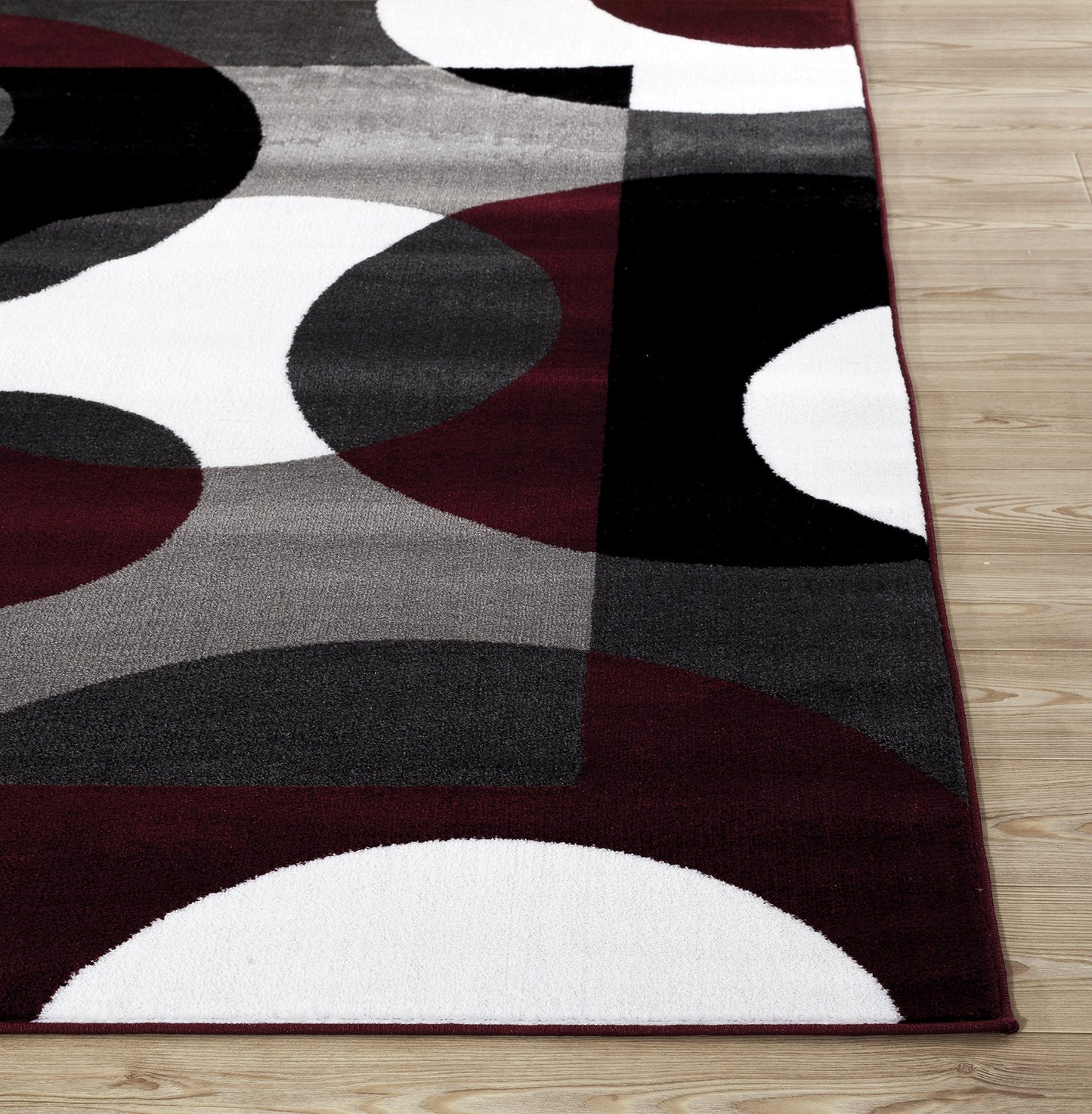 Rugshop Modern Circles Carpet Easy Maintenance for Home Office,Living Room,Bedroom,Kitchen Soft Area Rug 5'3" x 7'3" Burgundy