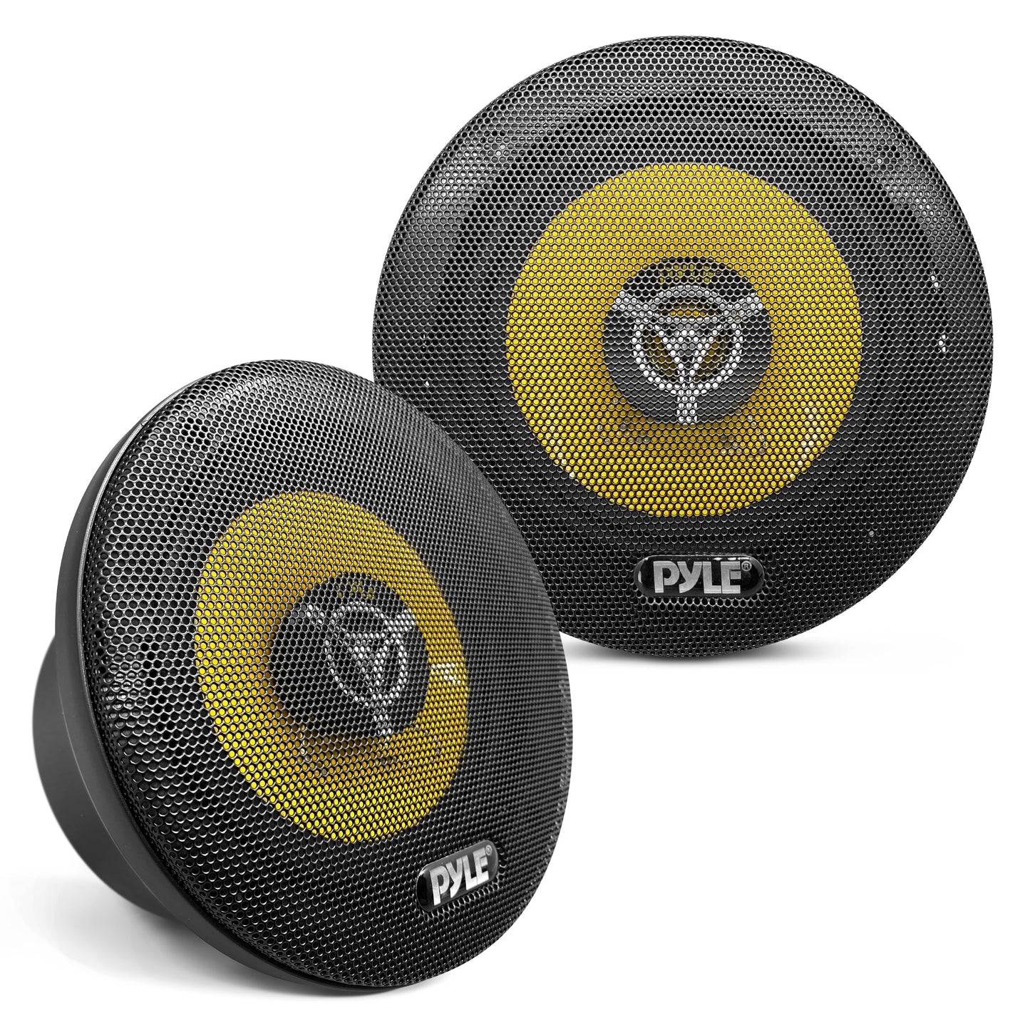 Pyle Car Three Way Speaker System - Pro 6.5 Inch 280 Watt 4 Ohm Mid Tweeter Component Audio Sound Speakers For Car Stereo w/ 40 Oz Magnet, 2.25” Mount Depth Fits Standard OEM - Pyle PLG6.3 (Pair),Yellow/Black