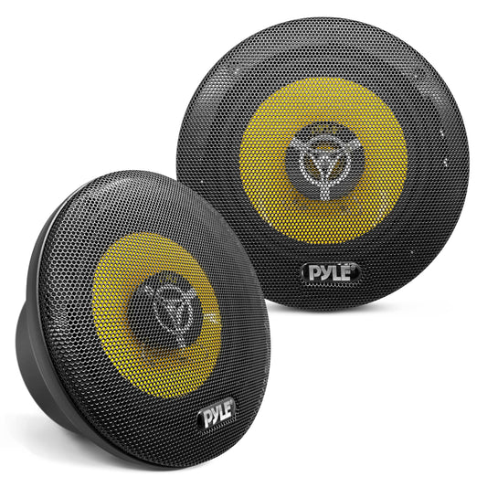 Pyle Car Three Way Speaker System - Pro 6.5 Inch 280 Watt 4 Ohm Mid Tweeter Component Audio Sound Speakers For Car Stereo w/ 40 Oz Magnet, 2.25” Mount Depth Fits Standard OEM - Pyle PLG6.3 (Pair),Yellow/Black