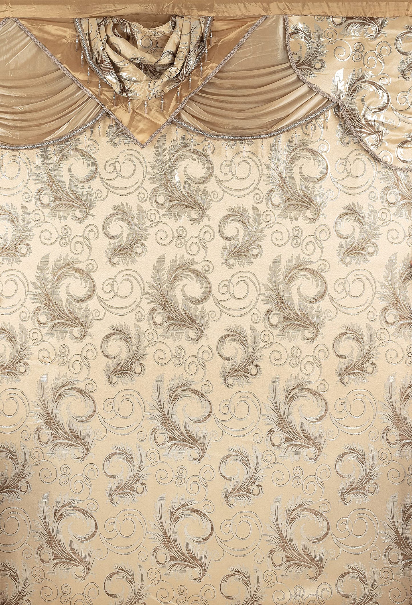 GLORY RUGS Jacquard Luxury Window 2 Panel Set Taupe Curtain with Attached Valance and Backing Bedroom Living Room Dining 2 Curtains 55x84 inches Each Jana
