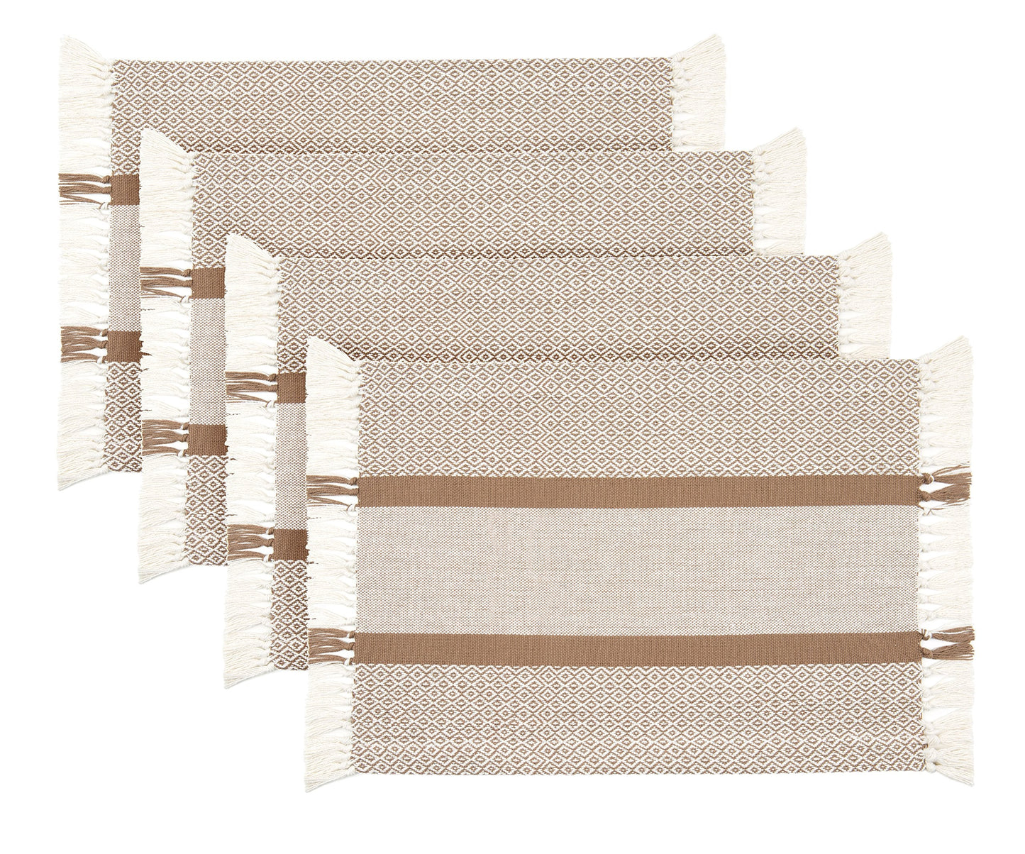 Sticky Toffee Cotton Placemats Set of 4 – Tan Woven 14x19 in Table Mats for Kitchen or Dining Table, Boho Style, Washable Cloth Placemats