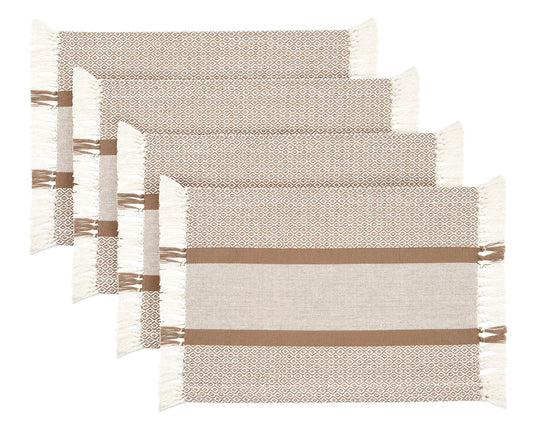 Sticky Toffee Cotton Placemats Set of 4 – Tan Woven 14x19 in Table Mats for Kitchen or Dining Table, Boho Style, Washable Cloth Placemats