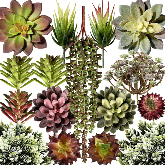 miltonson Artificial Succulent Plants Fake Assorted - 16 Pack - Unpotted Face Succulent Plants - Realistic Textured Succulents Picks - Fake Plants for Decoration - Faux Aloe Cactus Plant Bulk