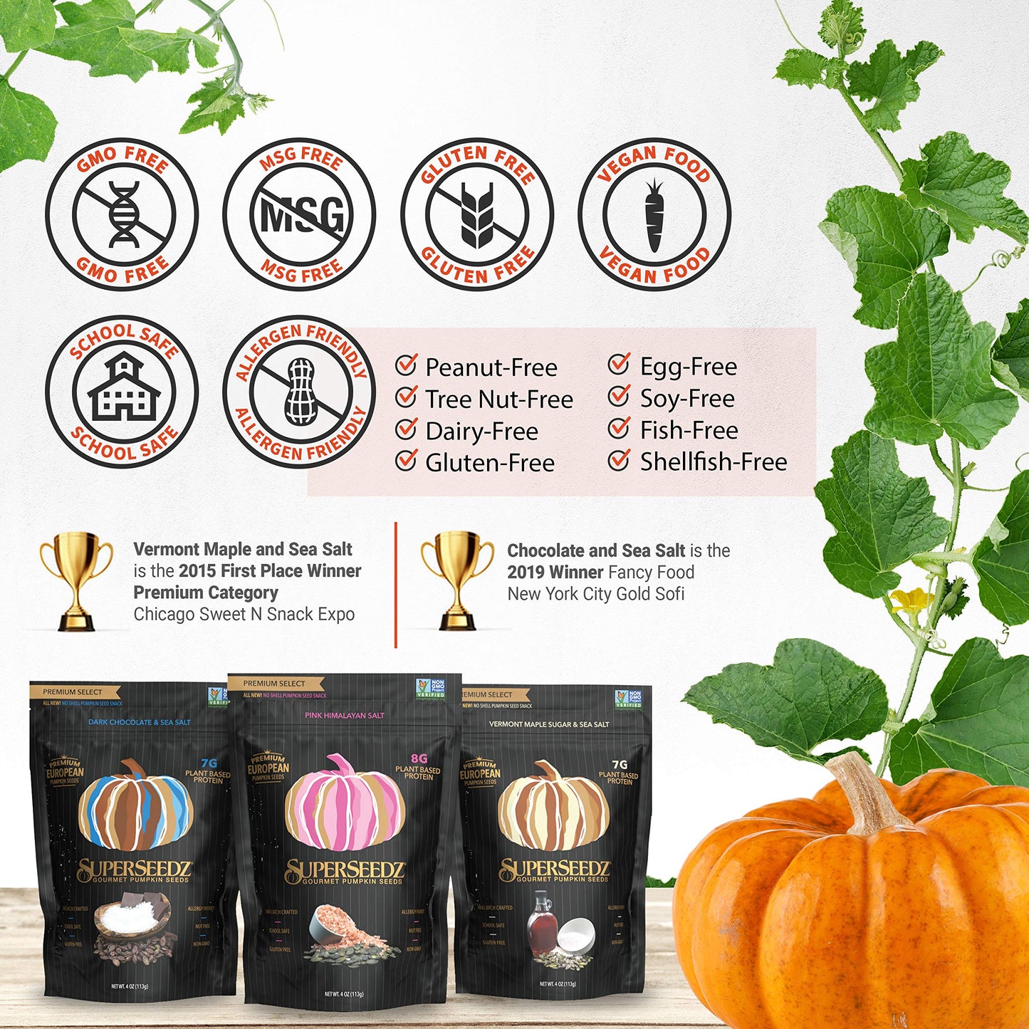 SuperSeedz Dry Roasted Pumpkin Seeds with Pink Himalayan Sea Salt - Pepitas, Whole 30, Vegan, Keto, 7g Plant Based Protein, Produced in USA, Nut Free, Fresh Gluten Free Snack (4oz, 6-pack)