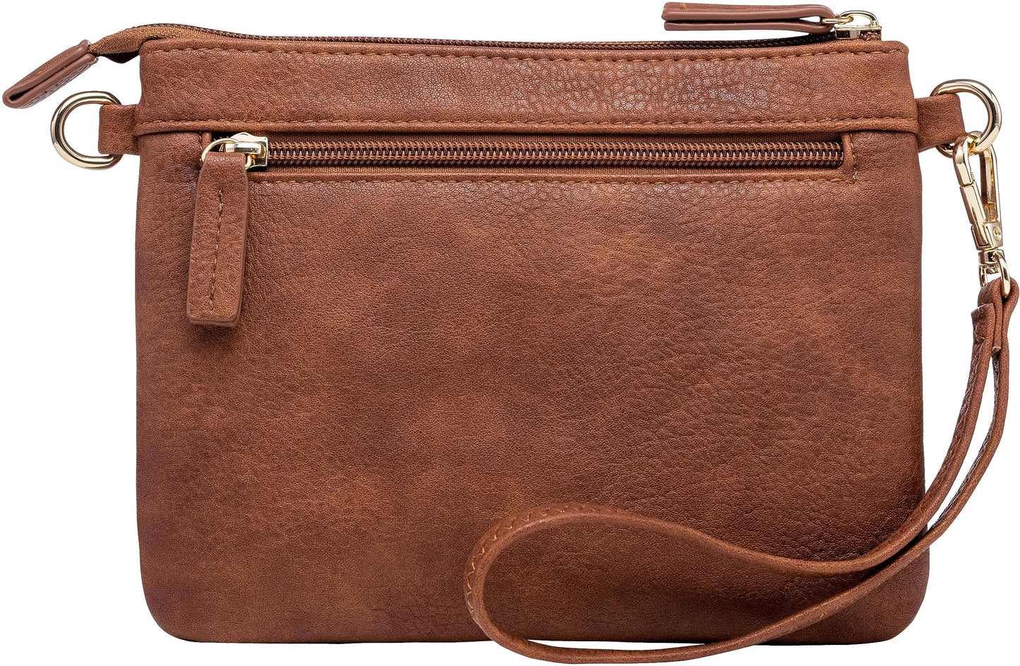 B BRENTANO Vegan Mini Multi-Zipper Crossbody Handbag Purse with Removable Wristlet & Adjustable Shoulder Strap (Brown NN)