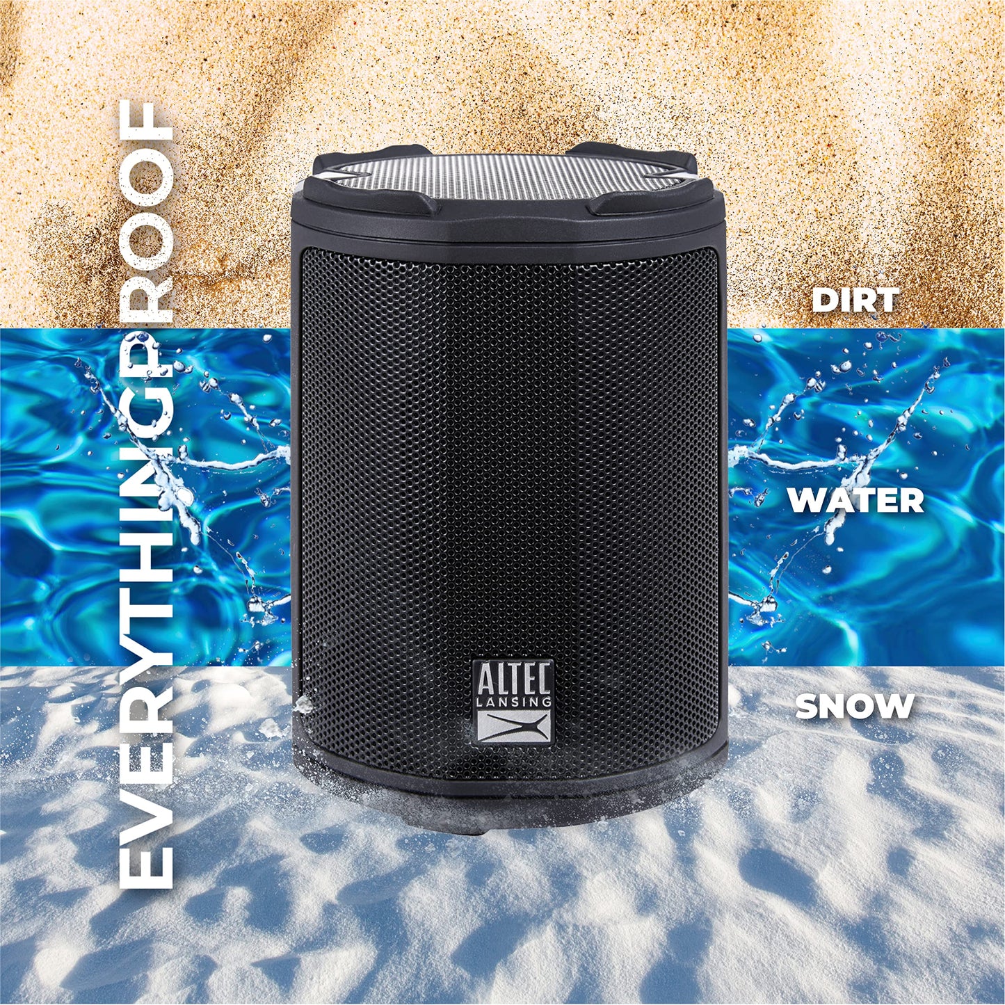 Altec Lansing - HydraMotion Wireless Bluetooth Speaker with 360 Degree Sound, Portable IP67 Waterproof for Outdoors, Shockproof, Snowproof, Everything Proof, 12 Hour Playtime (Black)