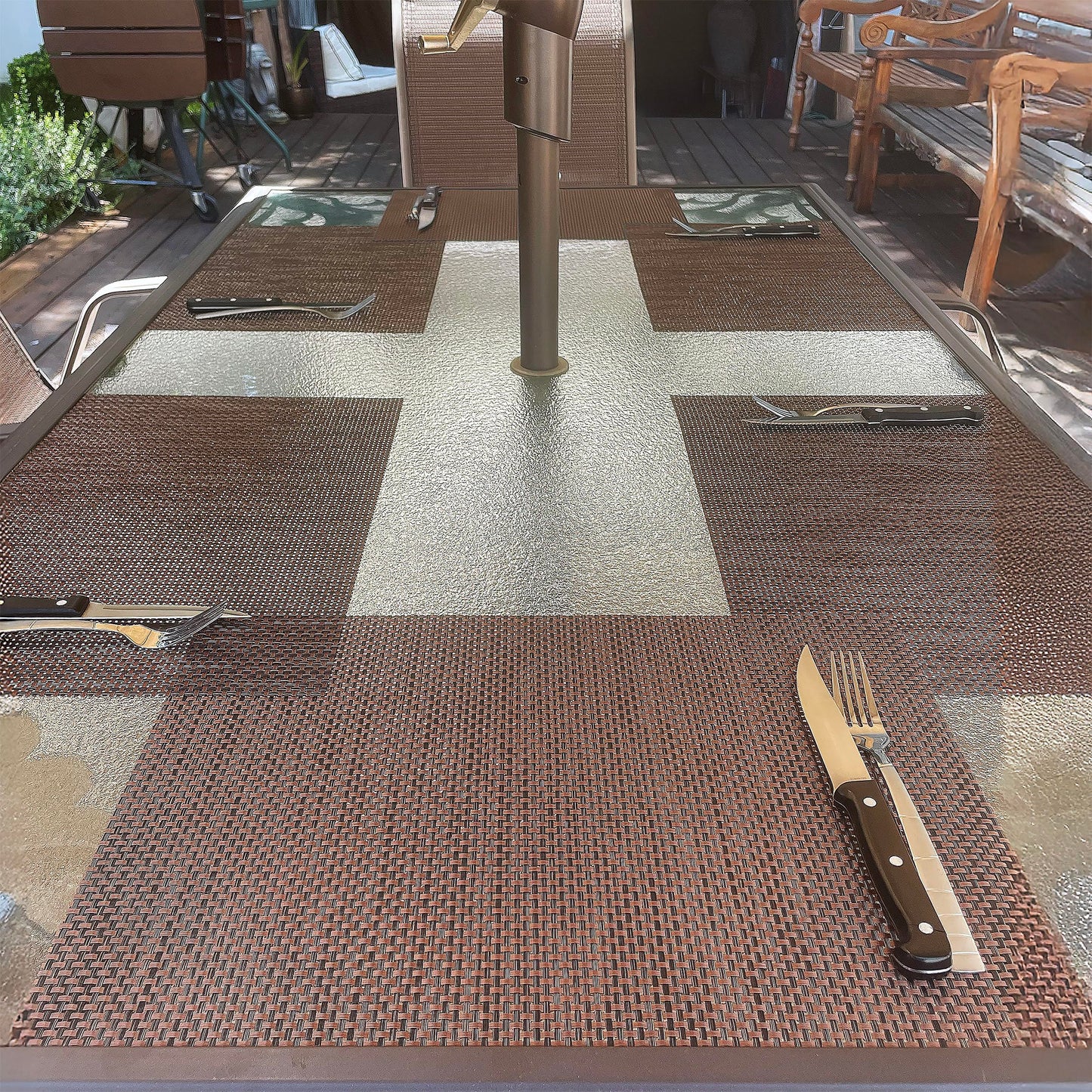 CK Home Vinyl Placemats (18" x 12") Set of 4, Brown Basketweave Table Mats for Indoor or Outdoor, Washable.